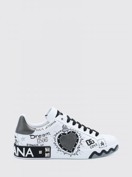 Portofino Studded Calf Leather Sneakers Dolce & Gabbana with Lettering Logo