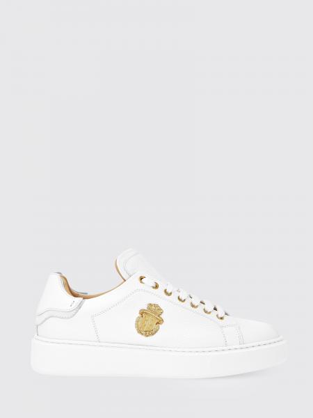 Billionaire Grained Leather Low-Top Trainers with Applied Logo and Rubber Sole