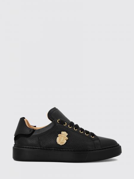 Billionaire Grained Leather Low-Top Trainers with Applied Logo and Rubber Sole