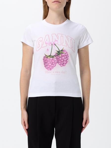 T-shirt Ganni slim fit in cotone con stampa logo a tema frutta sul davanti