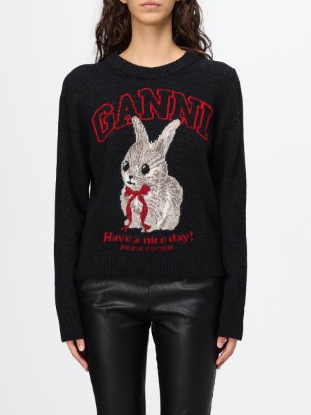 Graphic Jacquard Logo Wool Jumper Ganni with Crew Neck