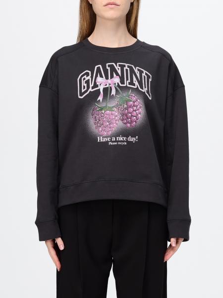 Felpa girocollo Ganni relaxed fit in cotone biologico con stampa fruit