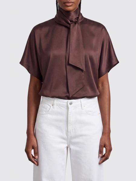 Brunello Cucinelli Pussy-Bow Neck Silk Blouse with Short Sleeves