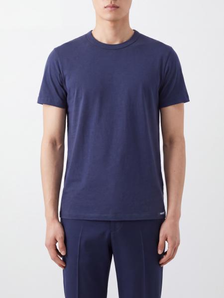 Crewneck T-shirt Tom Ford in Stretch Cotton with Short Sleeves and Straight Hem