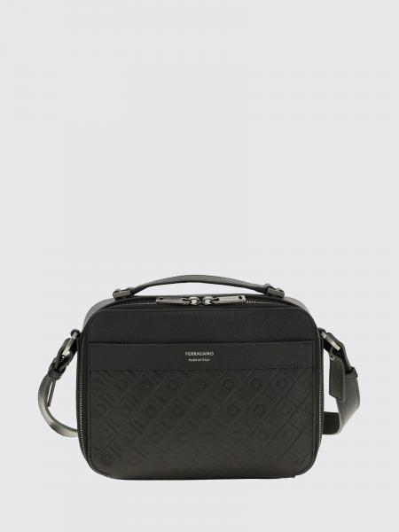 Ferragamo Embossed Leather Crossbody Bag with Gancini Logo