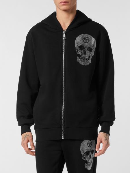 Philipp Plein Skull and Rhinestones Jersey Zip-Up Hoodie in a Relaxed Fit