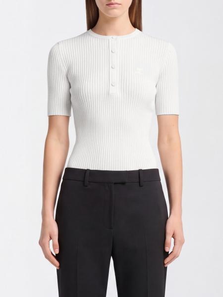 Slim Fit Short-Sleeved Knit Top Courrèges with a Buttoned Neckline