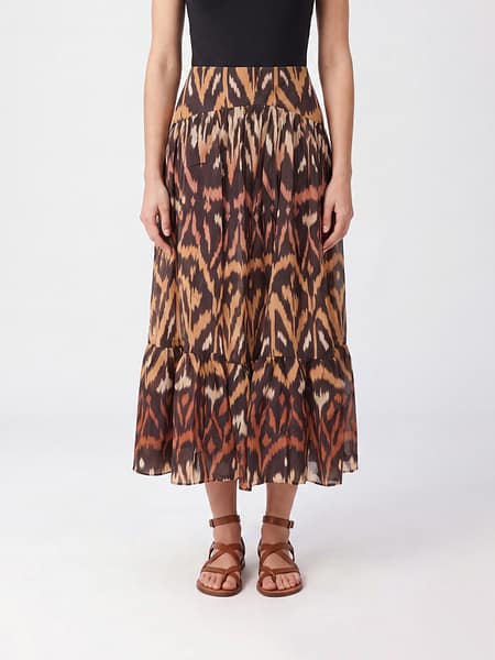 Abstract Print Flared Silk Midi Skirt Zimmermann
