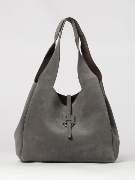Hogan Suede Leather Shoulder Bag with H Logo and Internal Pouch