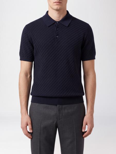 Brioni Slim Fit Knit Polo Shirt in Cotton with Ribbed Collar and Cuffs