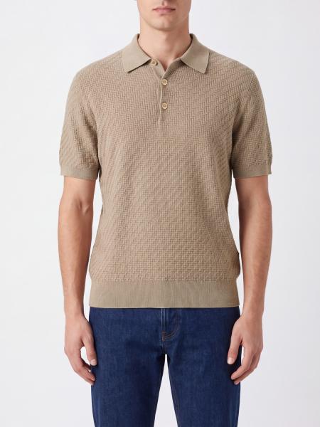 Brioni Slim Fit Knit Polo Shirt in Cotton with Ribbed Collar and Cuffs