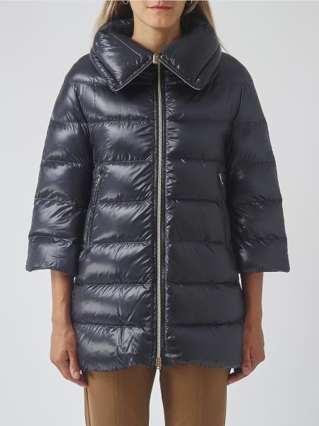 Herno Long Quilted Nylon Puffer Coat with Funnel Neck and Zip Closure