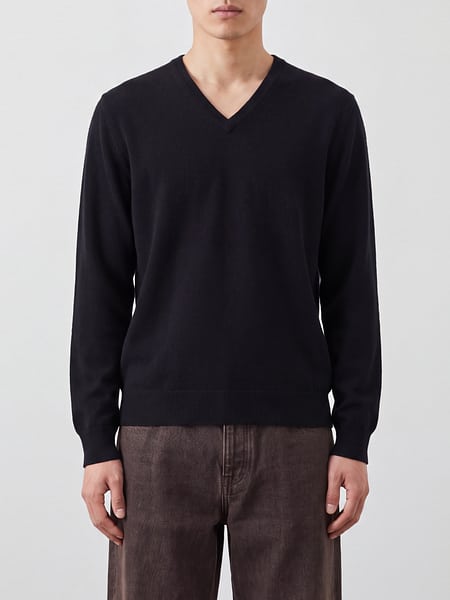 Pure Cashmere V-Neck Jumper Brunello Cucinelli with Ribbed Trims