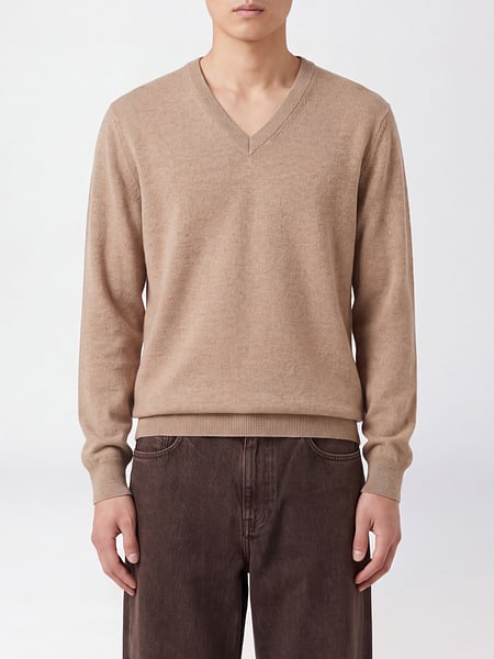 Pure Cashmere V-Neck Jumper Brunello Cucinelli with Ribbed Trims