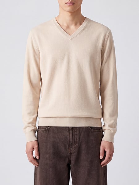 Pure Cashmere V-Neck Jumper Brunello Cucinelli with Ribbed Trims