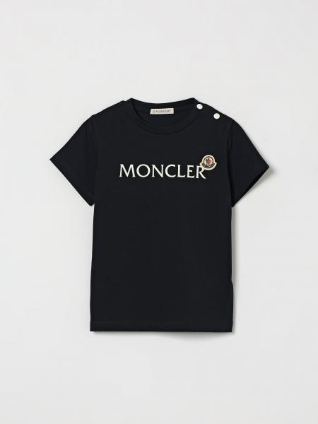 Moncler Boy's Cotton T-Shirt with Contrast Logo and Shoulder Buttons