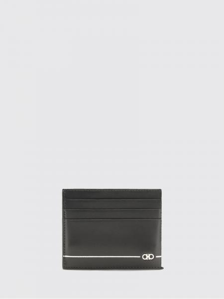 Ferragamo Gancini Smooth Calfskin Card Holder with Contrast Logo