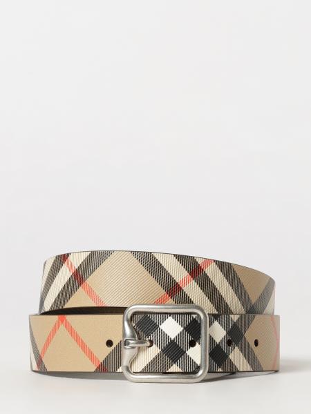 Reversible Check Coated Cotton and Leather Belt Burberry with Pin Buckle