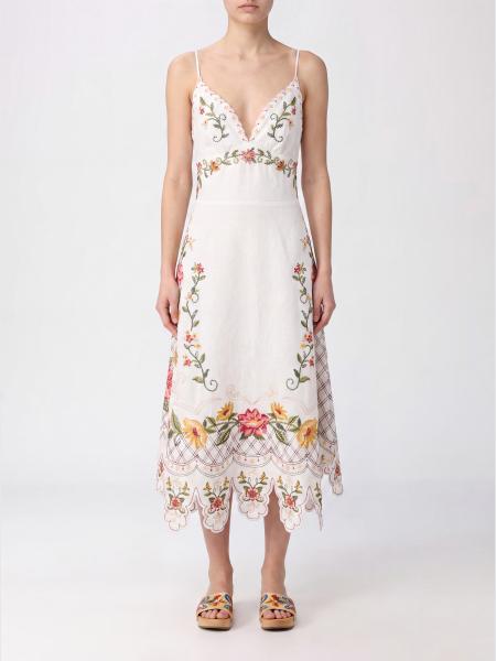 Farm Rio Off-White Flower V-Neck Floral Print Linen Midi Dress