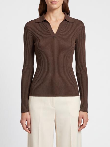 Polo de punto Max Mara de seda y cachemira acanalado con cuello de pico y corte slim