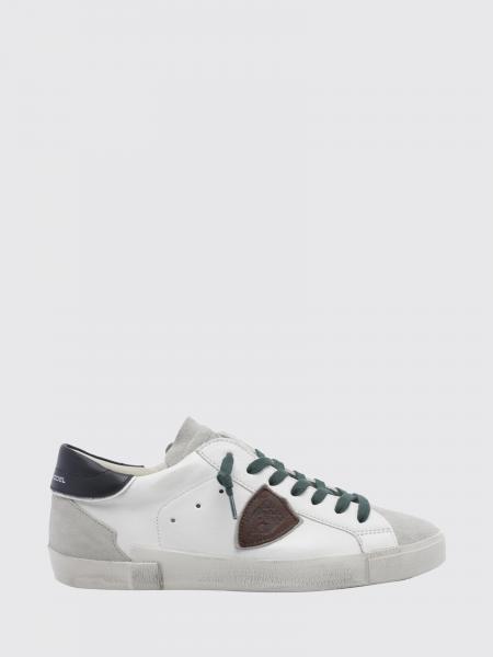 Paris Leather Low-Top Sneakers Philippe Model with Worn Effect and Shield Logo