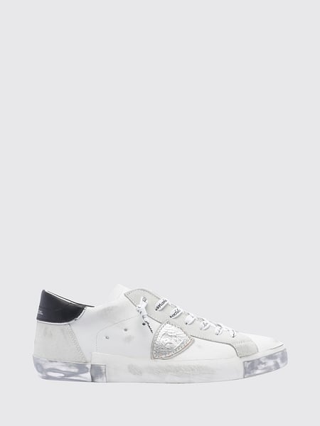 Paris Leather Low-Top Sneakers Philippe Model with Worn Effect and Shield Logo