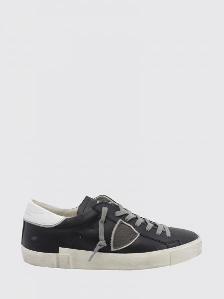 Paris Leather Low-Top Sneakers Philippe Model with Worn Effect and Shield Logo