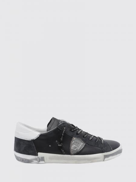 Paris Leather Low-Top Sneakers Philippe Model with Worn Effect and Shield Logo