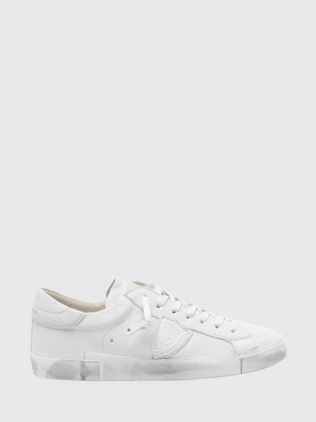 Paris Leather Low-Top Sneakers Philippe Model with Worn Effect and Shield Logo