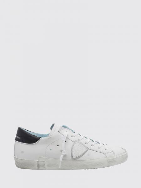 Paris Leather Low-Top Sneakers Philippe Model with Worn Effect and Shield Logo