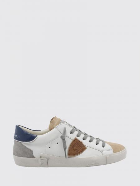 Paris Leather Low-Top Sneakers Philippe Model with Worn Effect and Shield Logo