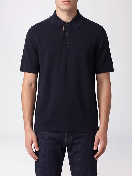 Polo Burberry in lana a maniche corte con logo Equestrian Knight e colletto a costine