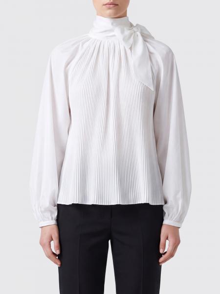 Плиссированная блузка Max Mara из смесового шелка с воротником-шарфом и длинными рукавами