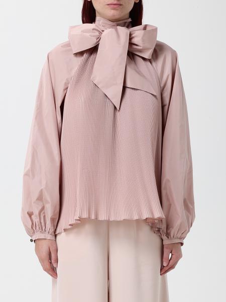 Плиссированная блузка Max Mara из смесового шелка с воротником-шарфом и длинными рукавами