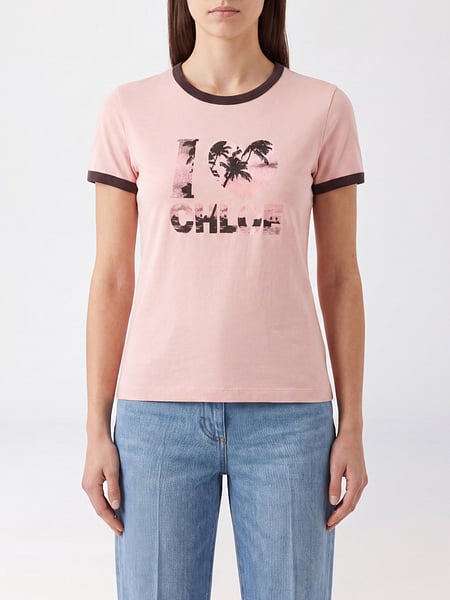 Slim Fit Floral Print Cotton T-shirt Chloé with Contrast Logo
