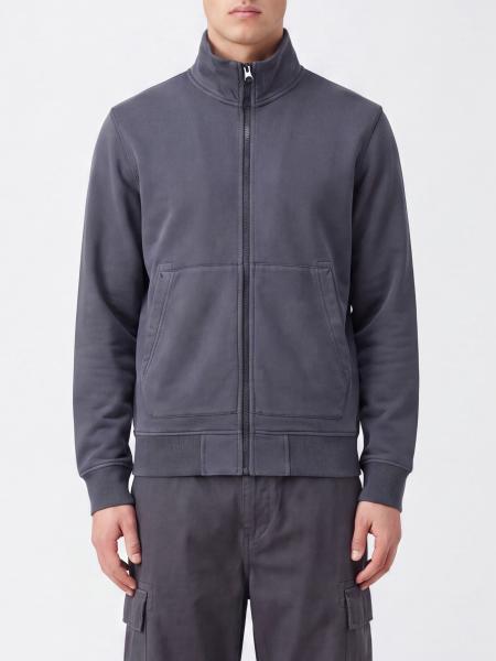 Felpa con zip Stone Island in cotone con collo alto e logo Compass