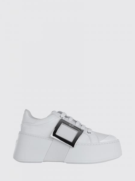 Roger Vivier Viv' Skate Calfskin Leather Platform Sneakers with Buckle