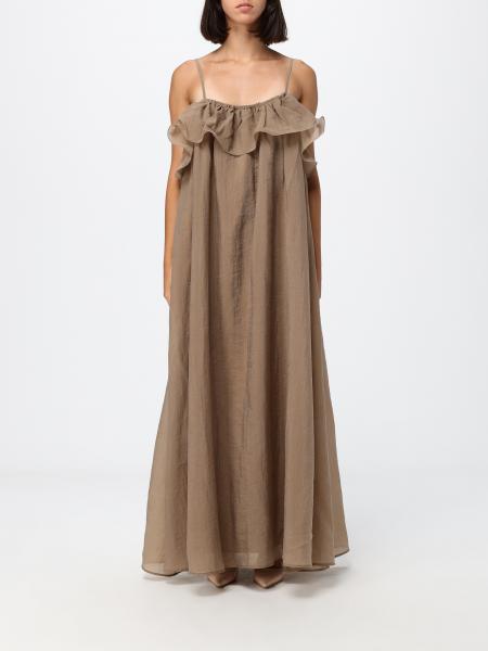 Long Embroidered Tencel Tunic Eleh with Ruffles and a Square Neck
