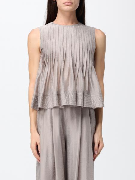 Sleeveless Pleated Top Eleh in Viscose Blend with Back Button Closure