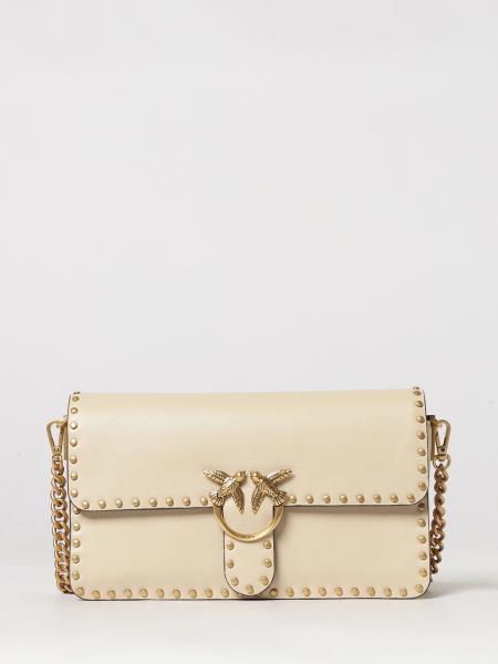 Pinko Love Bag Slouchy Studded Leather Crossbody Bag with Love Birds Logo