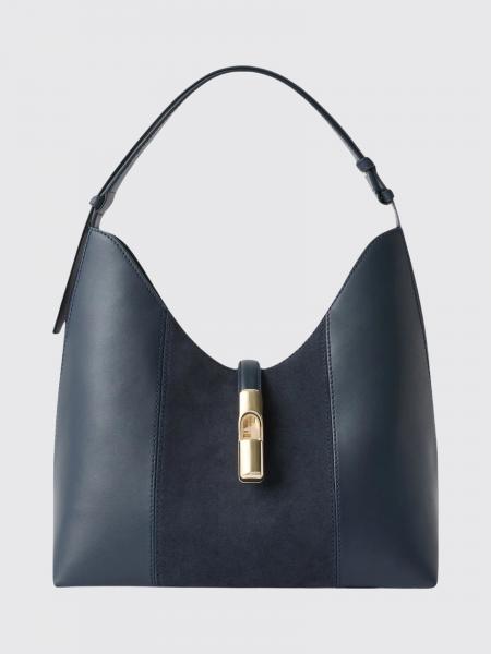 Furla Goccia Flared Suede and Smooth Leather Shoulder Bag