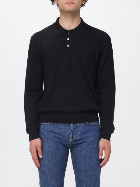 Polo in maglia di lana merino A.P.C. a maniche lunghe con colletto a costine