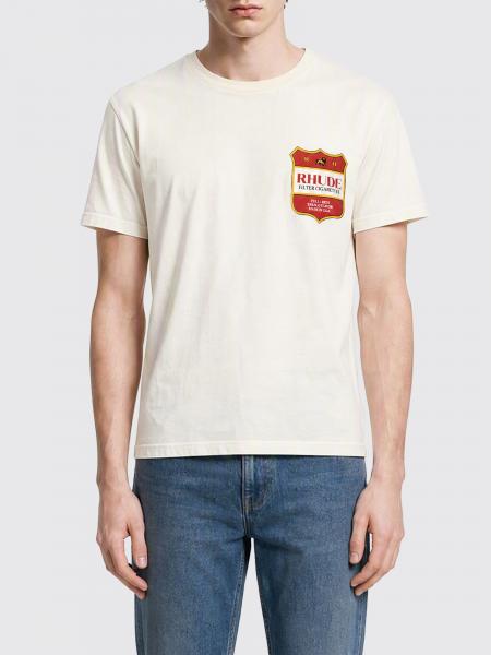 Rhude Cotton T-Shirt with Logo Crest and Dropped Shoulders