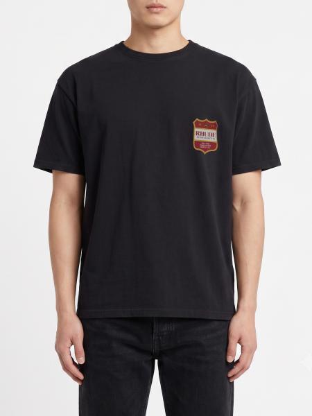 Rhude Cotton T-Shirt with Logo Crest and Dropped Shoulders