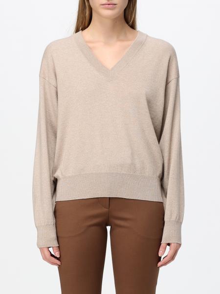Maglia con scollo a V Brunello Cucinelli in puro cashmere con bordi a costine