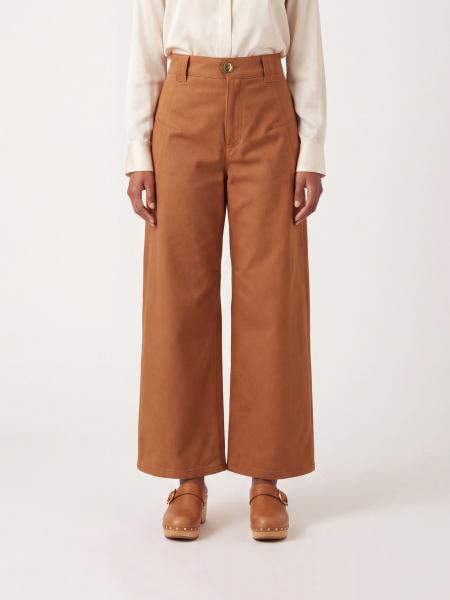 Chloé High-Waisted Wide-Leg Cotton Trousers with Slant Pockets