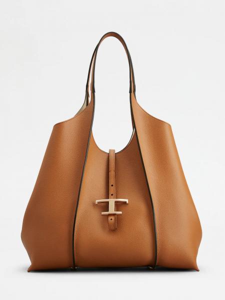 Tod's T Timeless Grained Calfskin Shopping Bag with Logo