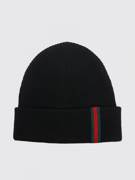 GUCCI カフとウェブストライプ付きリブドウールビーニー