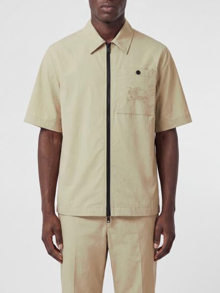 Short-Sleeved Nylon Shirt Burberry with Zip Closure and Patch Pockets