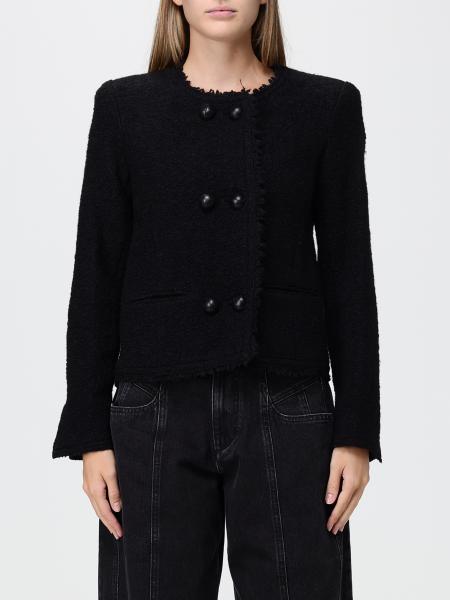 Isabel Marant Short Double-Breasted Wool Blend Blazer with Frayed Hem